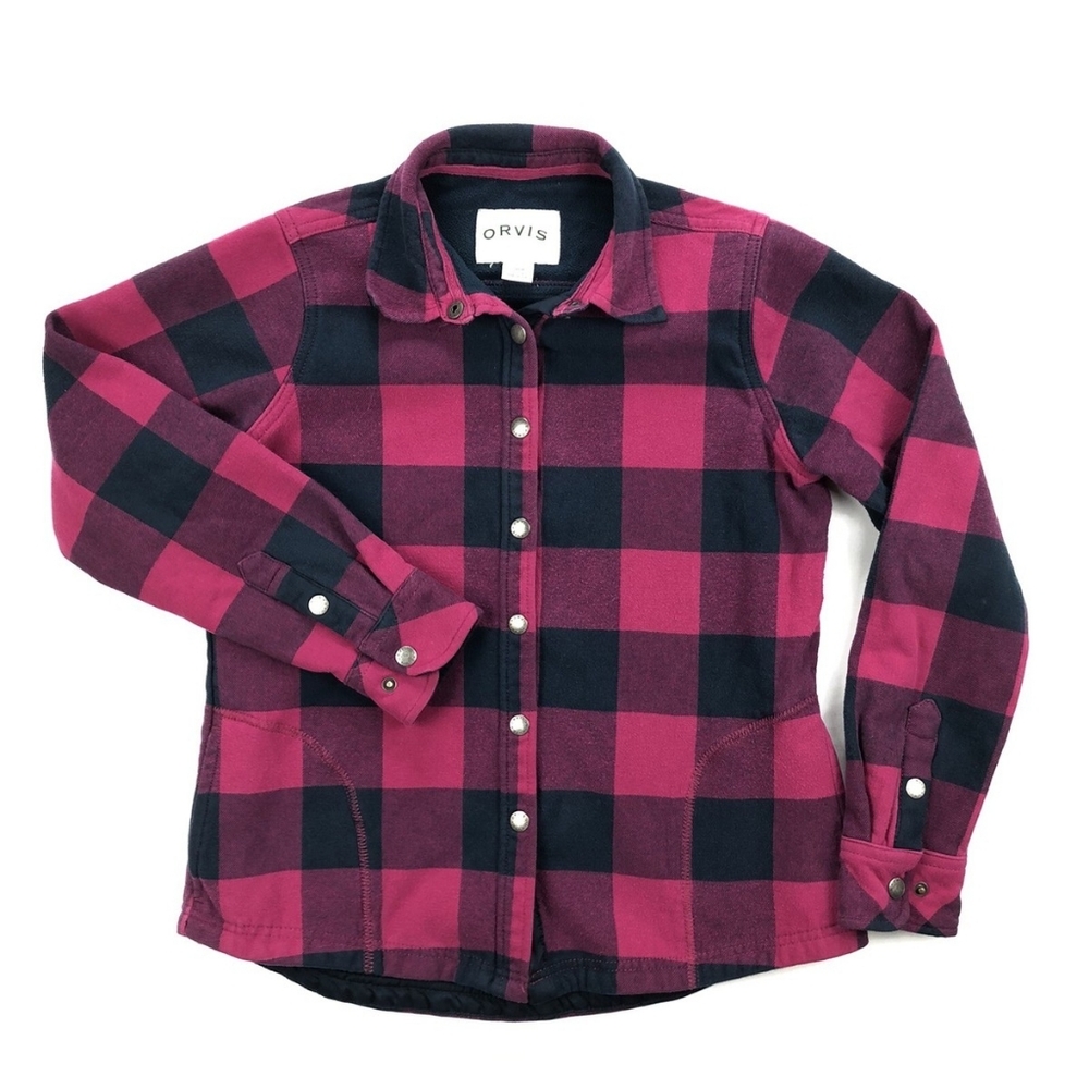 Orvis Womens Fleece Lined Flannel Shirt Jacket Pink Navy Sz XXL